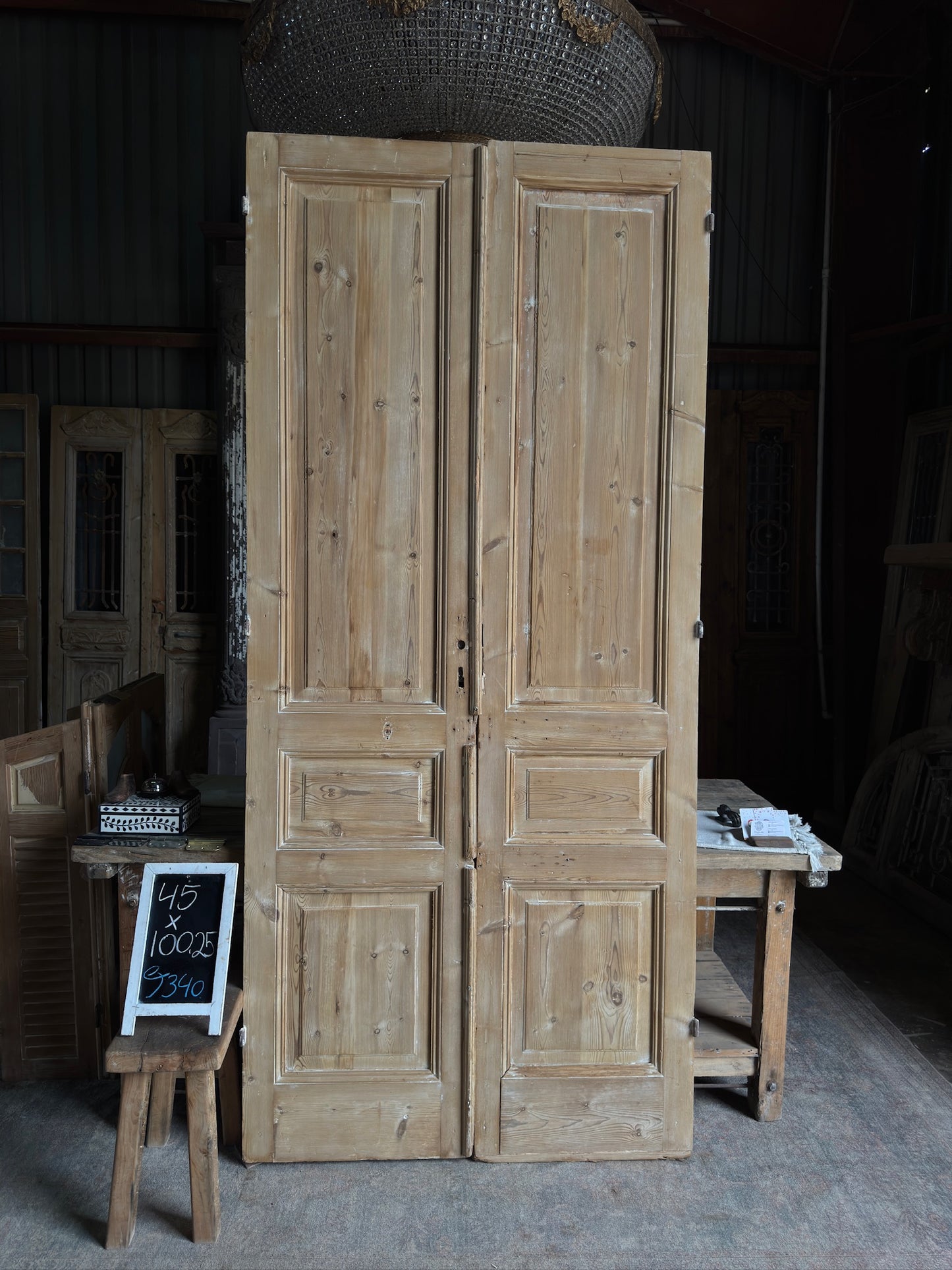 3 Panel Antique Solid French Doors - 45x100.25 J340