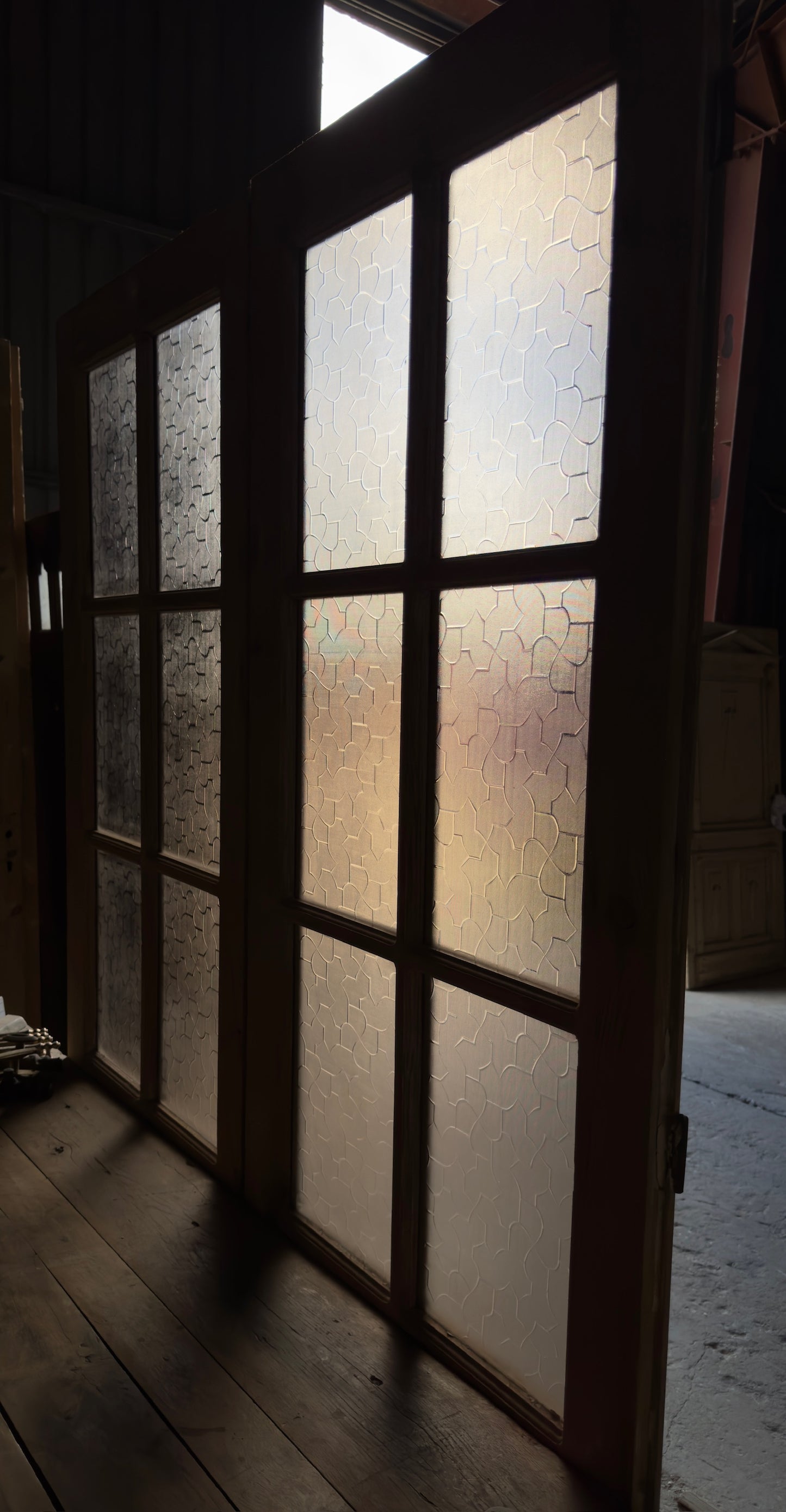 Antique Obscured Glass 6 Lite French Doors - 54.5x84.5 - L686
