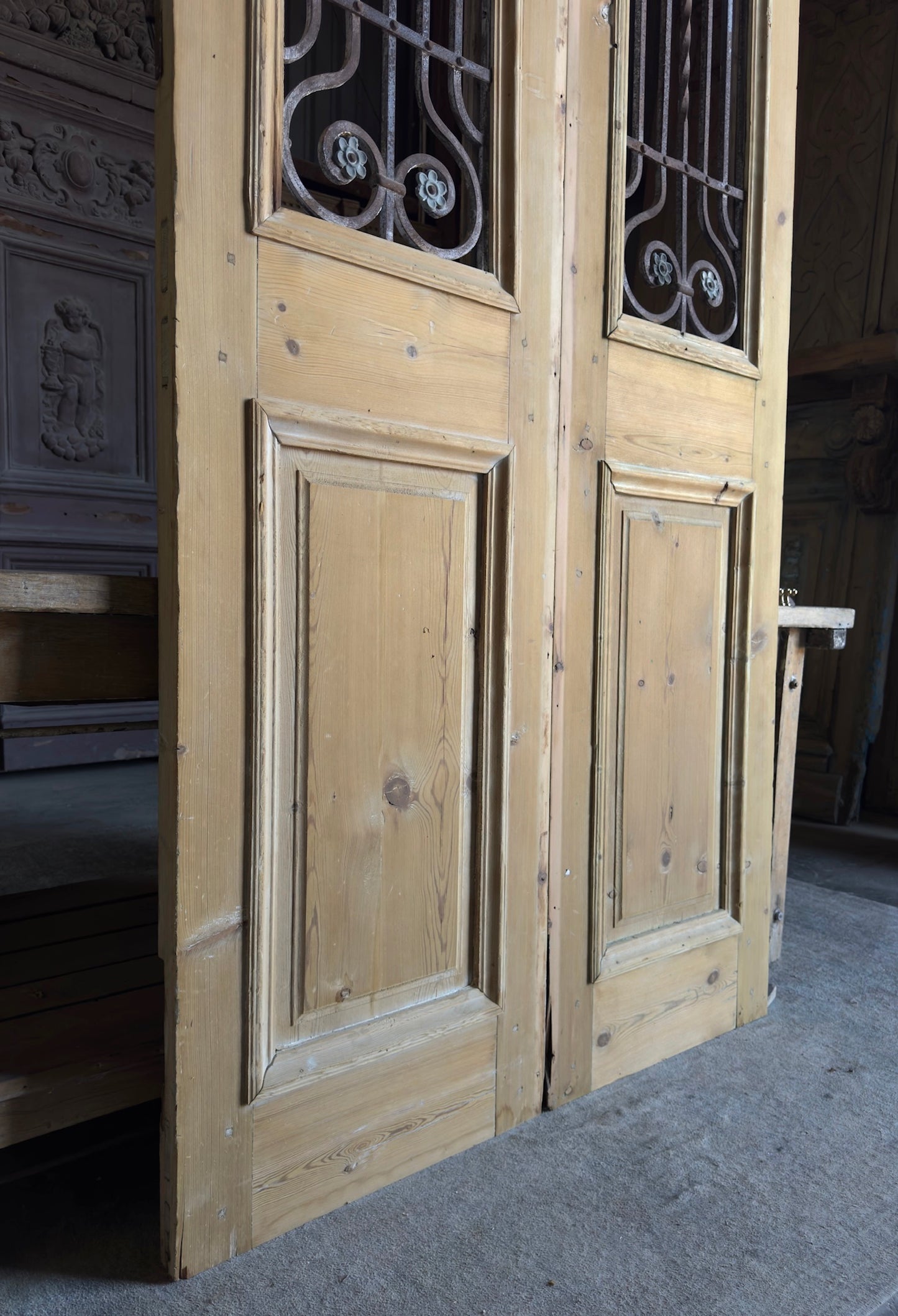 Elegant Tall Iron Antique French Doors - 47x107.5 - L108