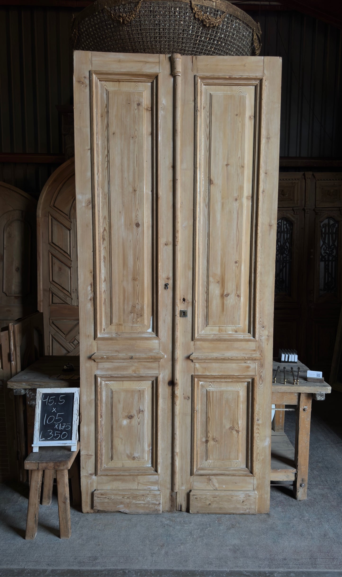 Grand 2 Panel Antique Solid French Doors - 45.5x105 - L350