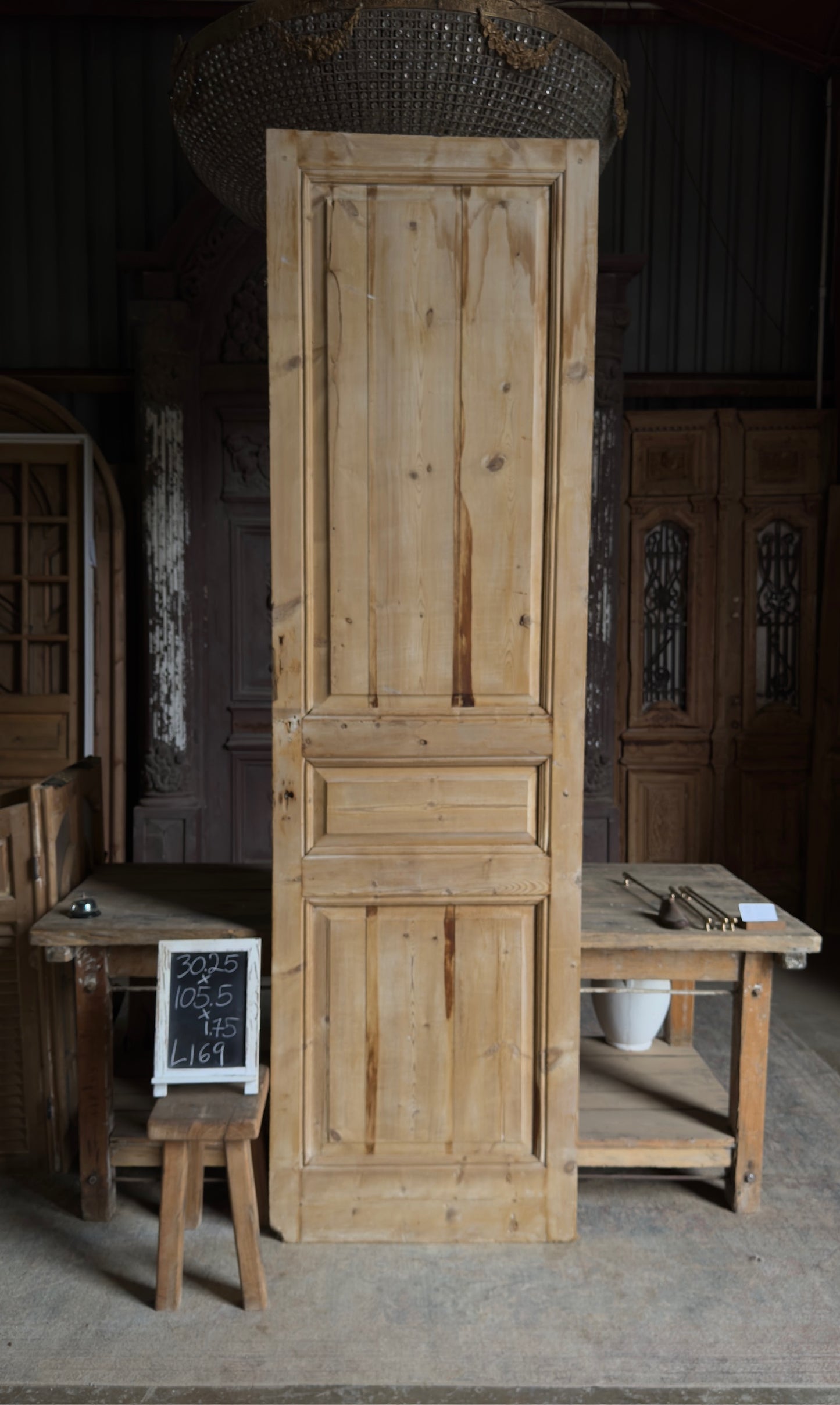 3 Panel Single Solid Antique Door - 30.25x105.5 - L169