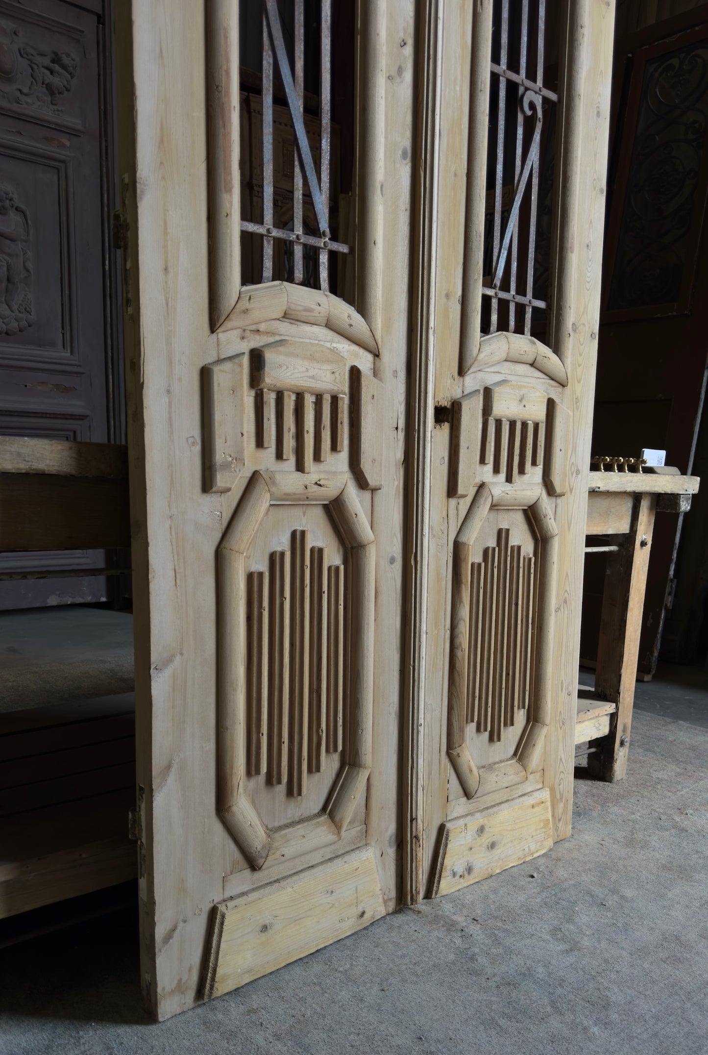 Fluted Antique Iron French Doors - 38.5x86 - L479