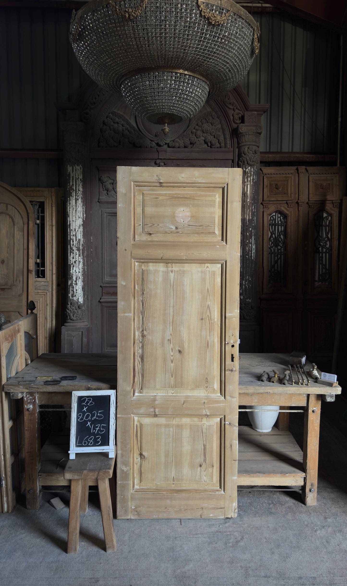 Antique 3 Panel Door - 32.25x82 - L683