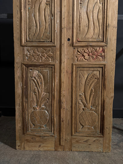 Antique Carved Solid Paneled Double Doors - 42.5x91.5 - N749