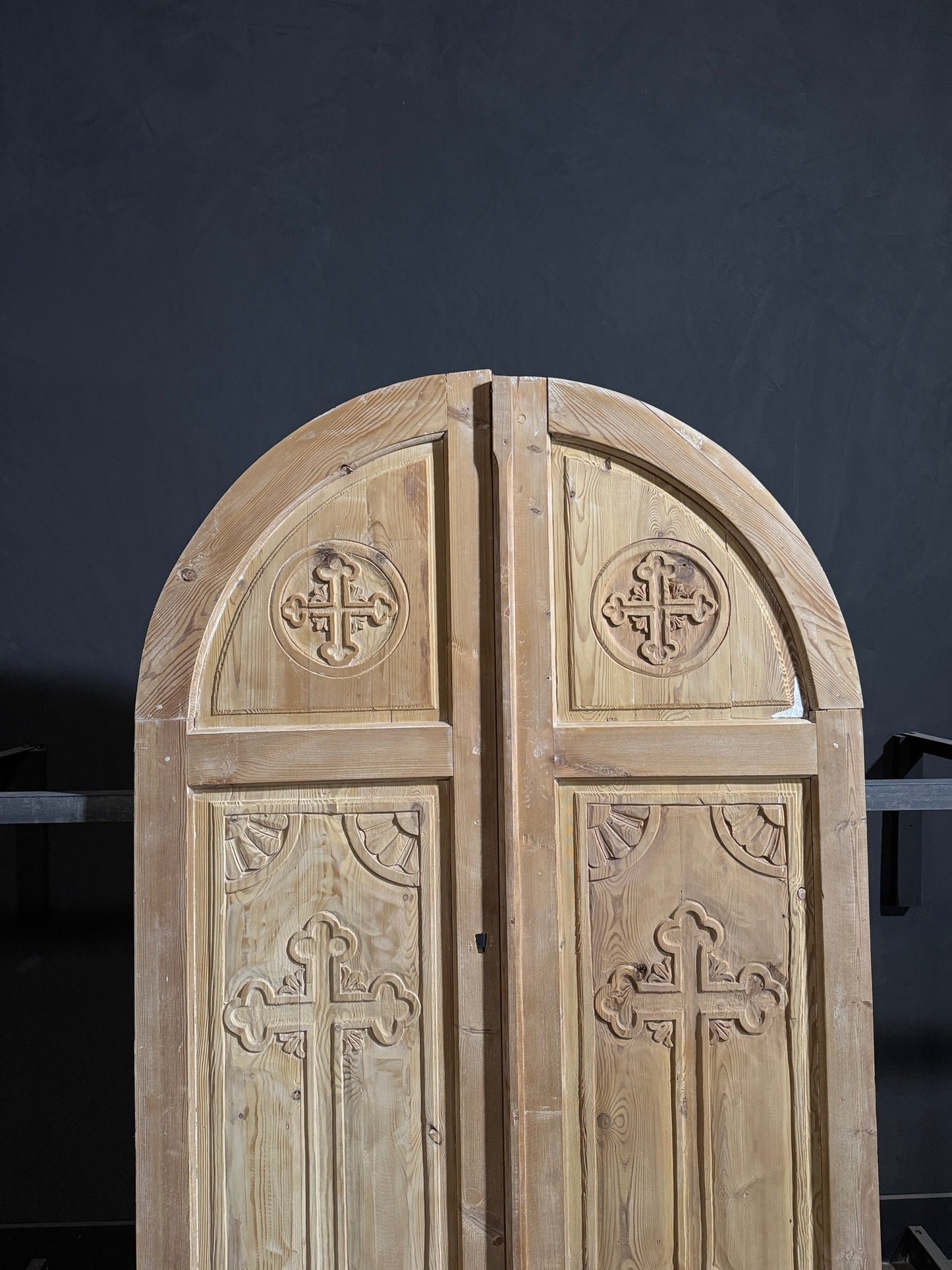 Antique Carved 2 Panel Arched Double Doors - 52.5x90.5 - N262