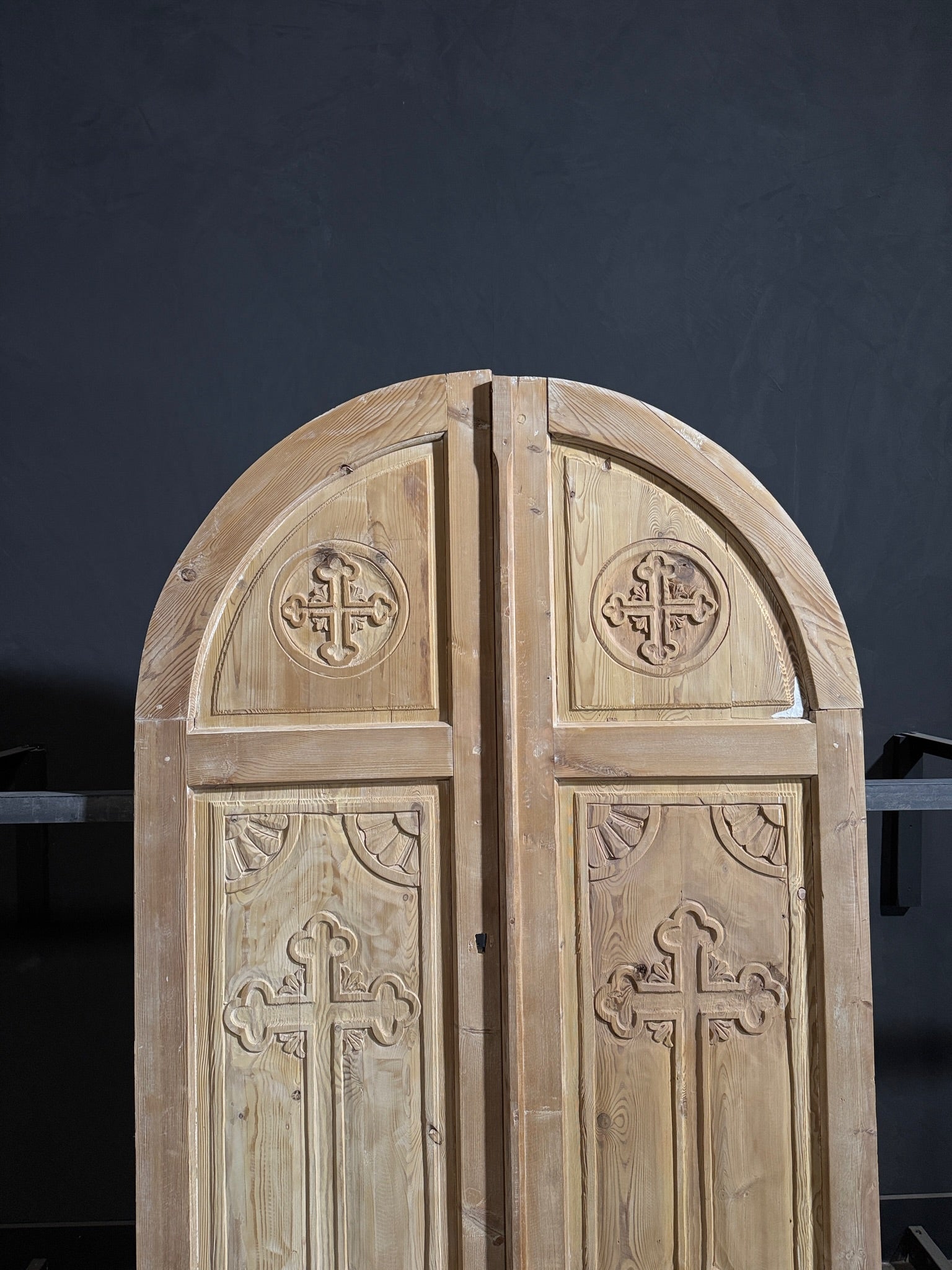Antique Carved 2 Panel Arched Double Doors - 52.5x90.5 - N262