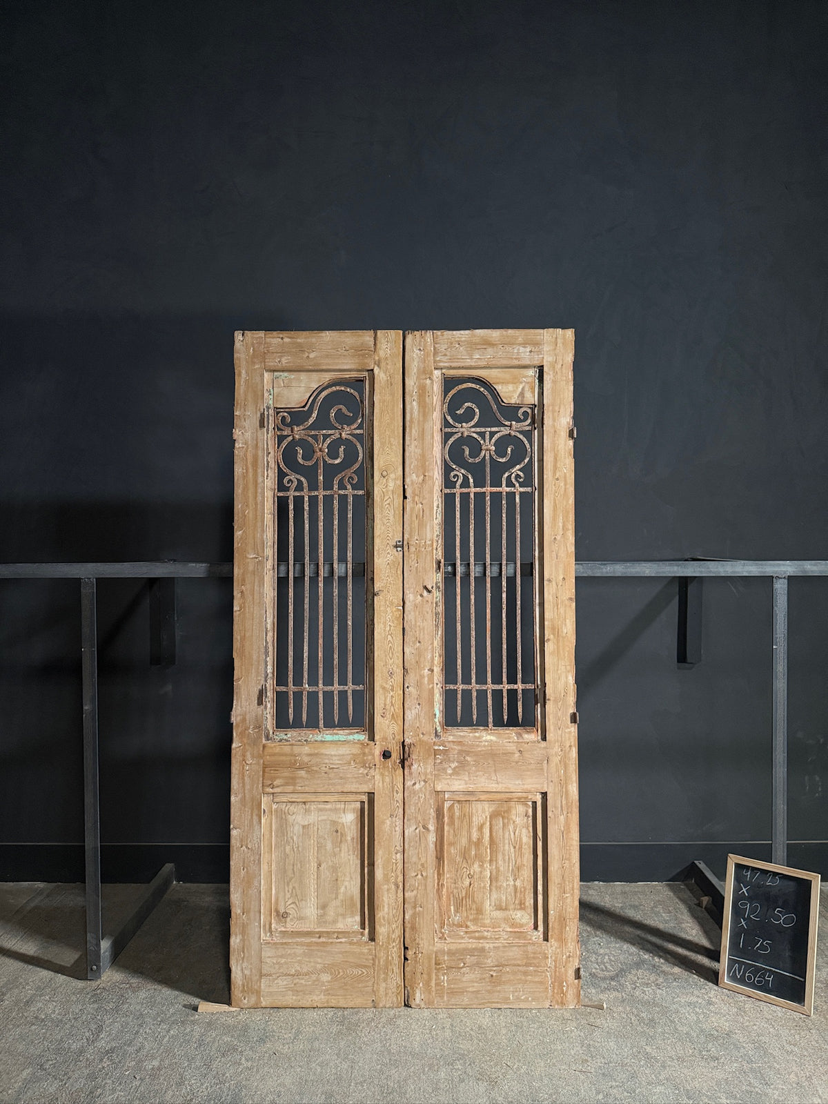 Antique Carved Iron French Doors - 47.25x92.5 - N664