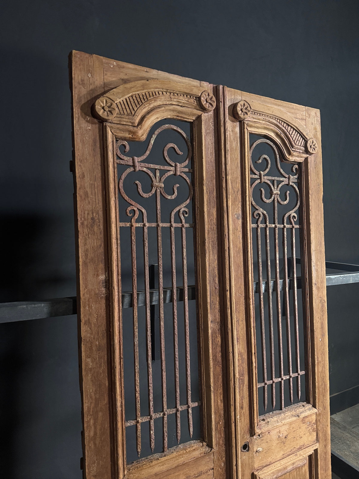Antique Carved Iron French Doors - 47.25x92.5 - N664