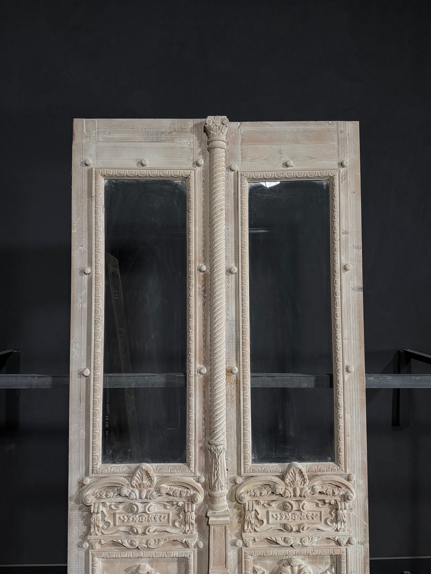 Antique Carved 1 Lite French Doors - 47.5x102.25 - N339