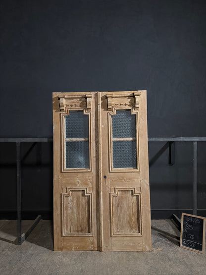 Antique Architectural Textured Glass French Doors - 51.75x85 - N752