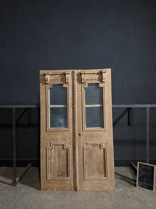 Antique Architectural Textured Glass French Doors - 51.75x85 - N752