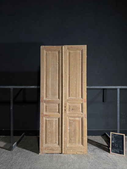 Antique 3 Panel Solid Double Doors - 41.75x97 - N594