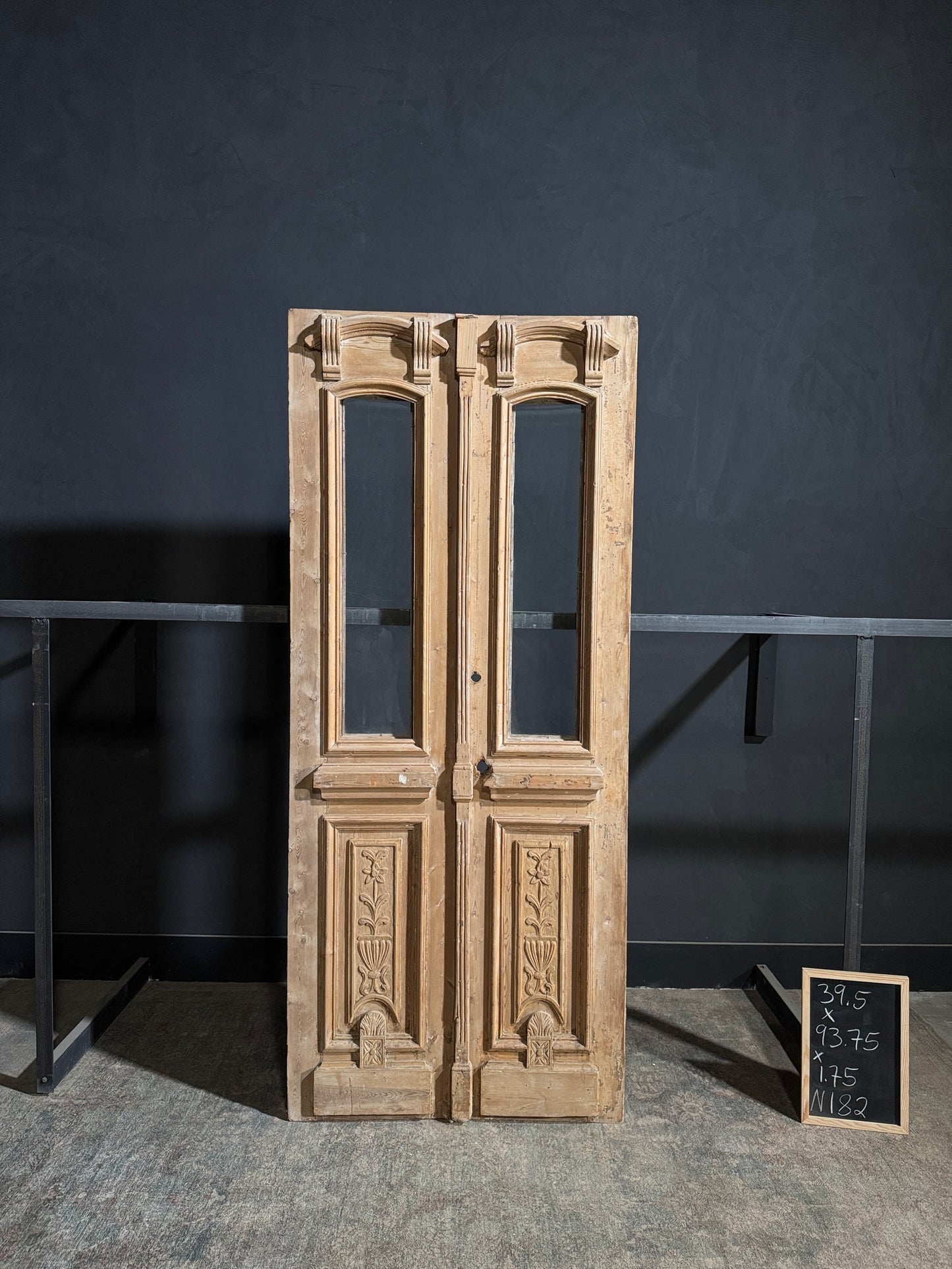 Antique Carved 1 Lite French Doors - 39.5x93.75 - N182