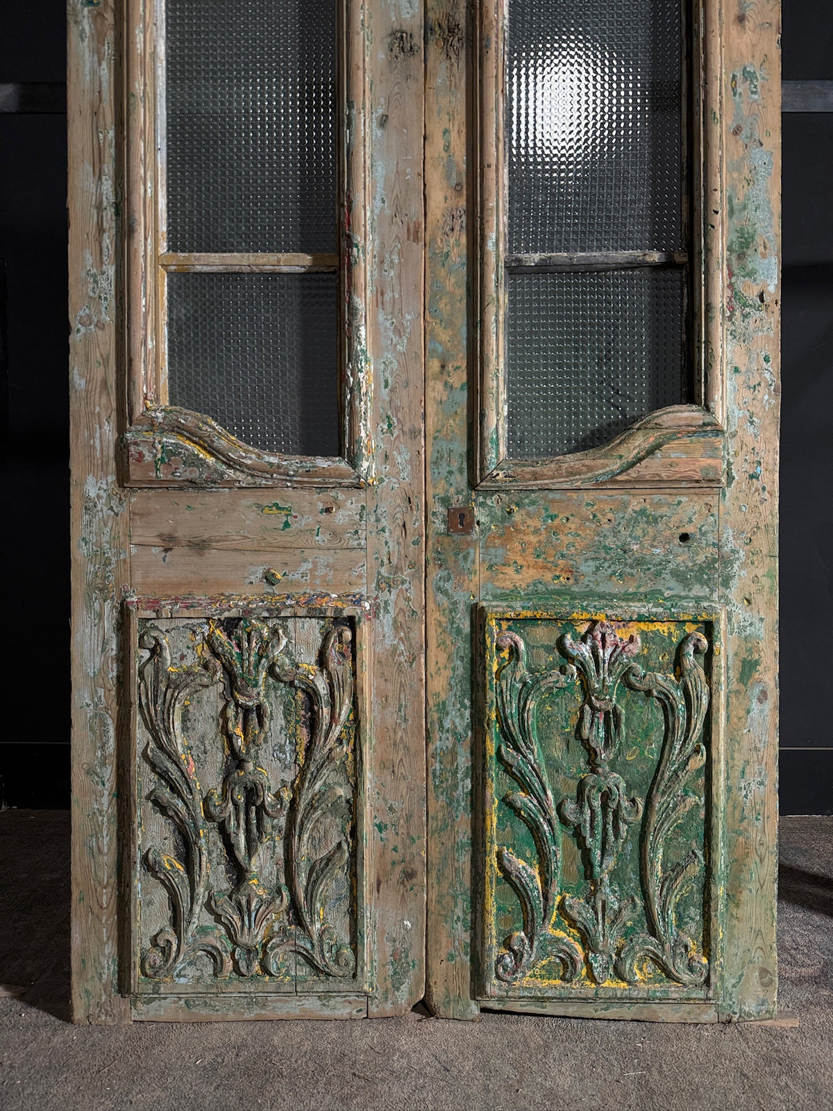Antique Carved 3 Lite French Doors - 44.5x87.5 - N603