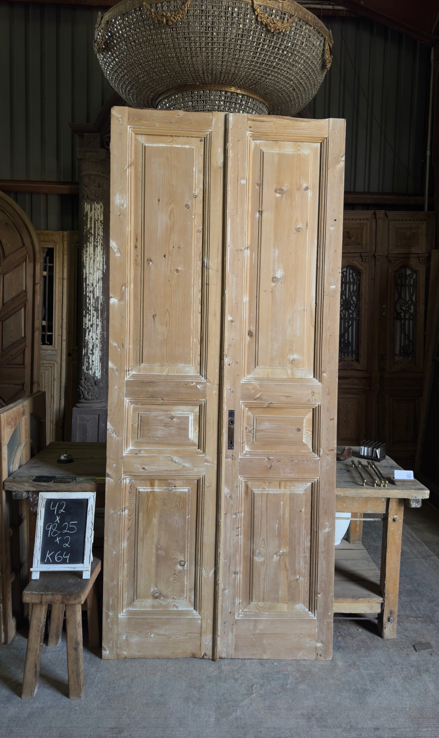 Antique 4 Panel Double Doors - 42x98.25 - K64