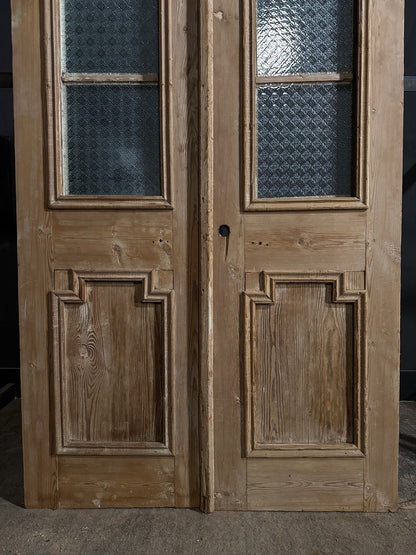 Antique Architectural Textured Glass French Doors - 51.75x85 - N752