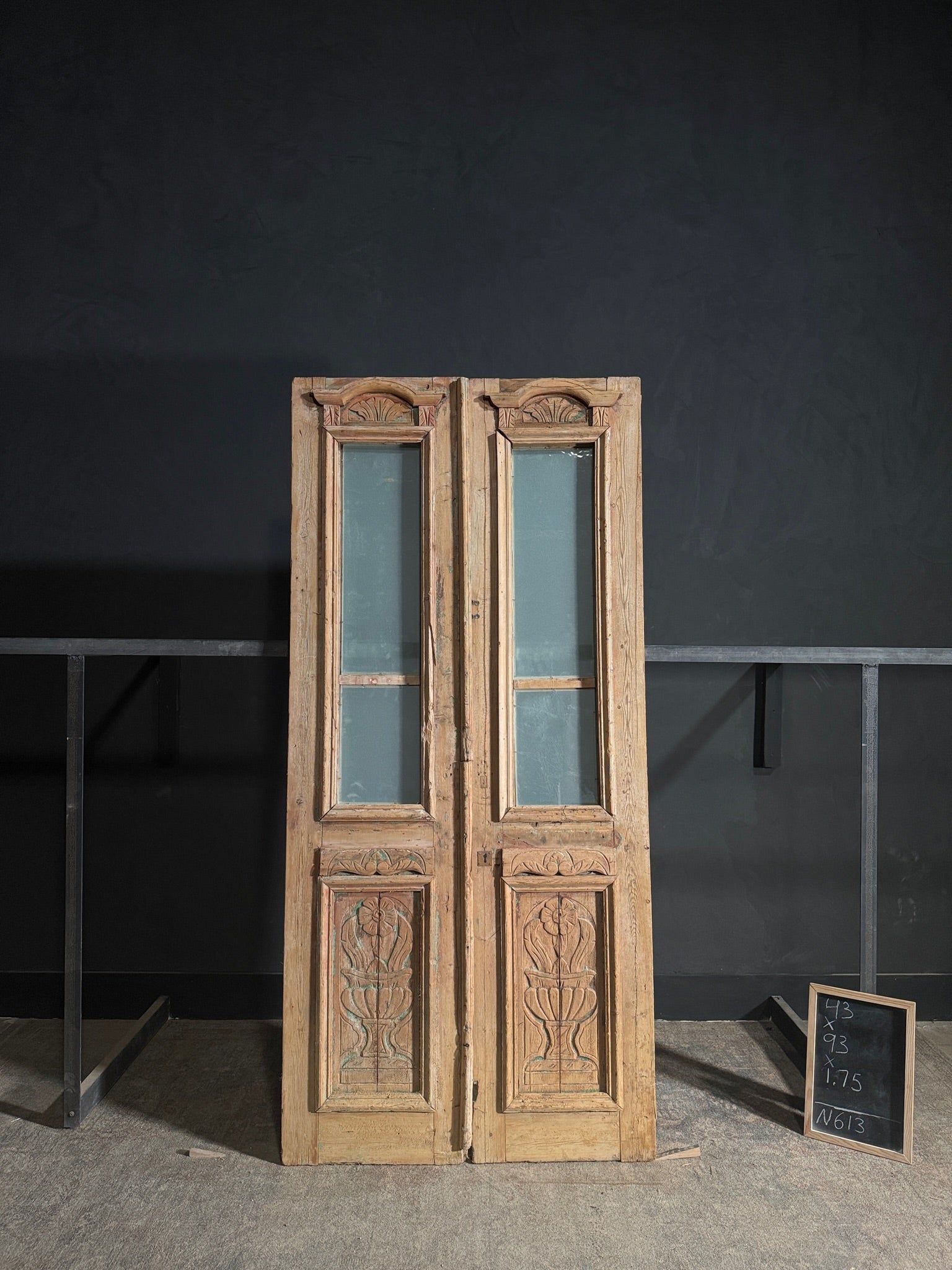 Antique Carved 2 Lite French Doors - 43x93 - N613