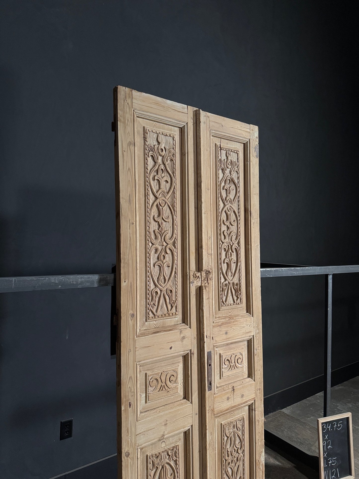 Antique Carved 3 Panel Double Doors - 34.75x92 - N121