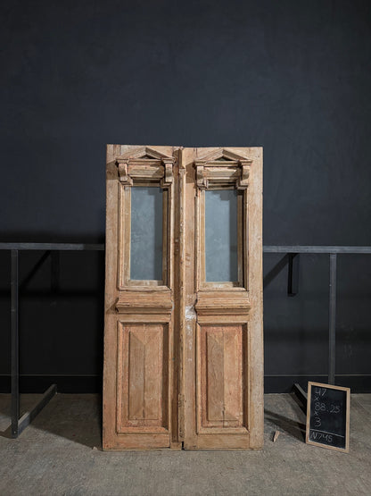 Antique Architectural Textured Glass Double Doors - 47x88.25 - N745
