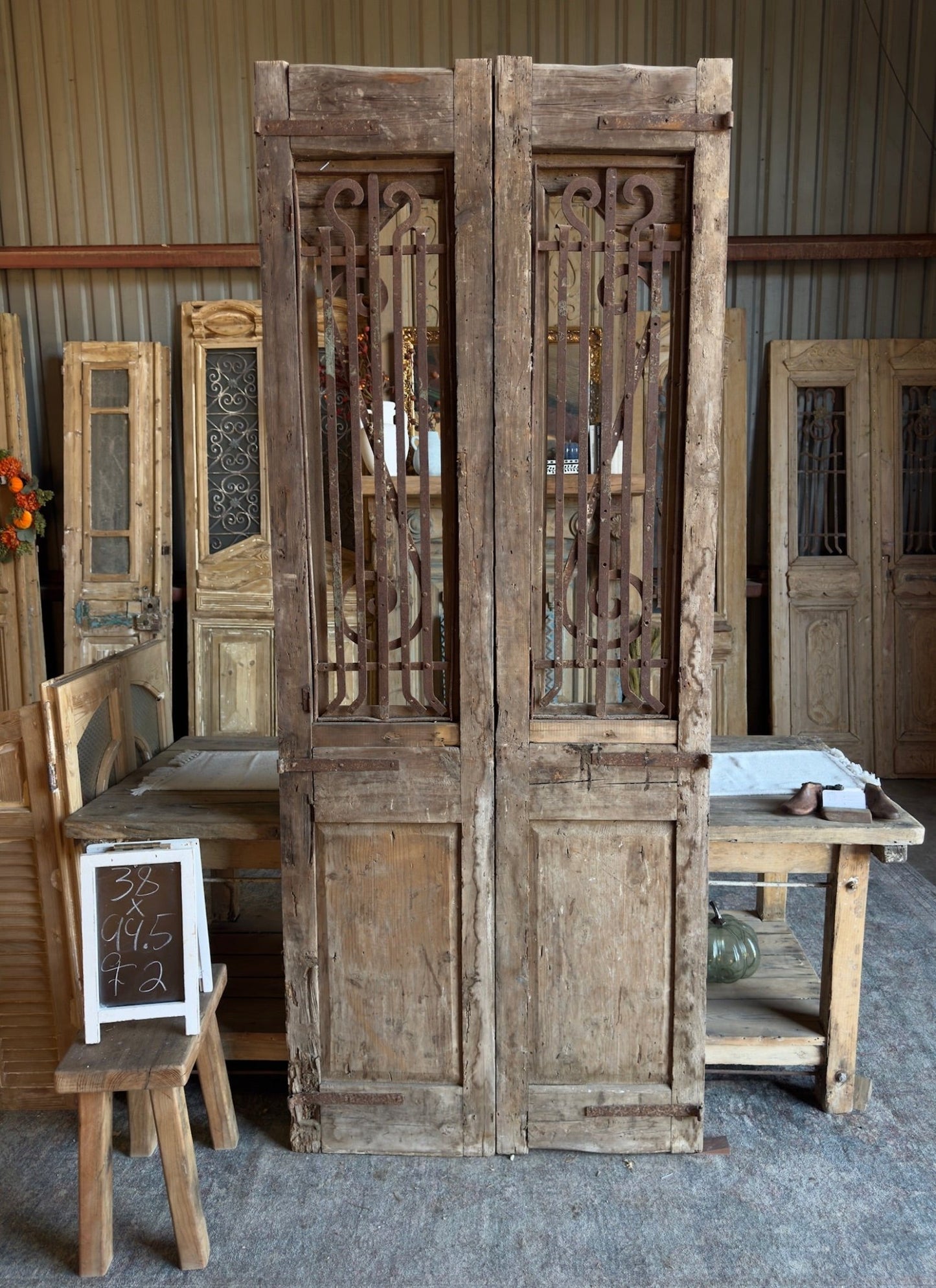 Antique 19th Century Iron French Doors - 38x94.5 F2 - Magnolia Antique Door Co.