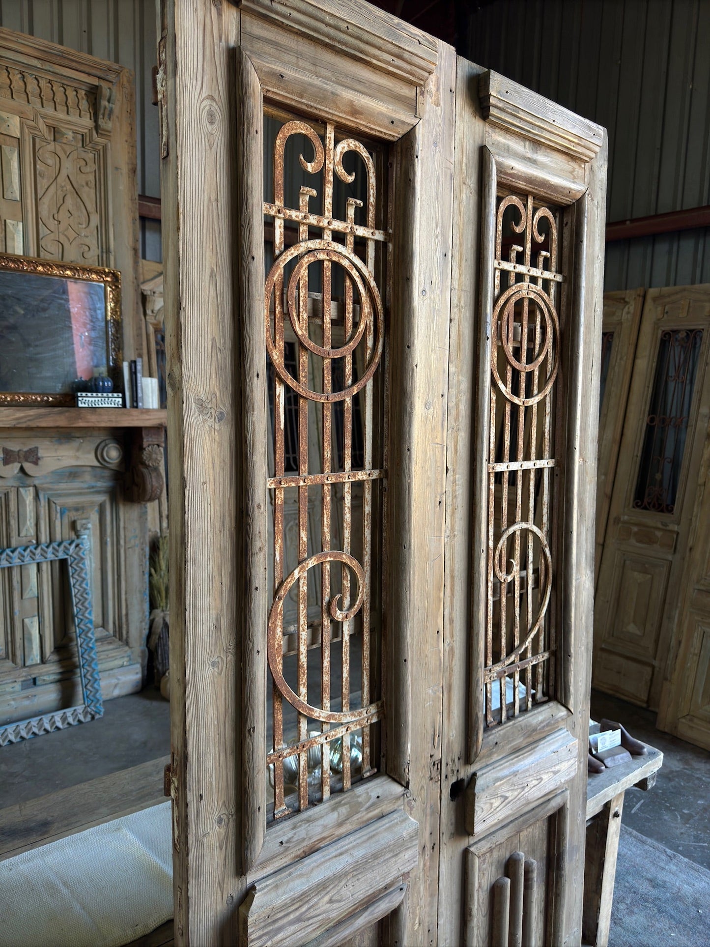 Antique 19th Century Iron French Doors - 39.5x92.5 F7 - Magnolia Antique Door Co.