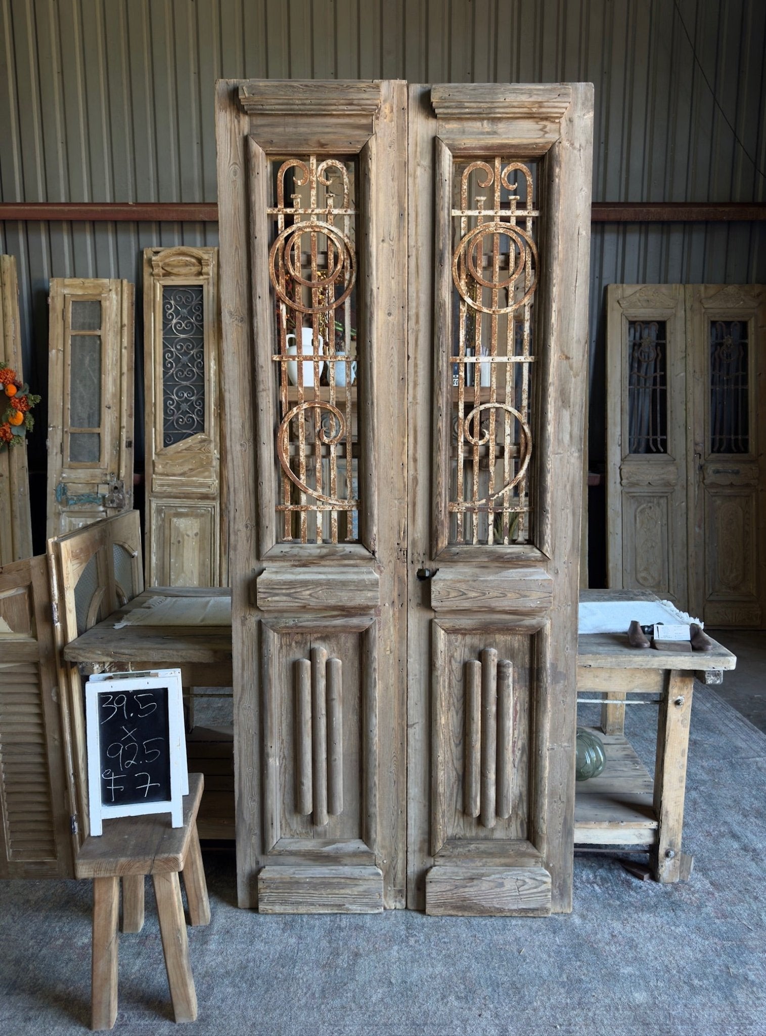 Antique 19th Century Iron French Doors - 39.5x92.5 F7 - Magnolia Antique Door Co.