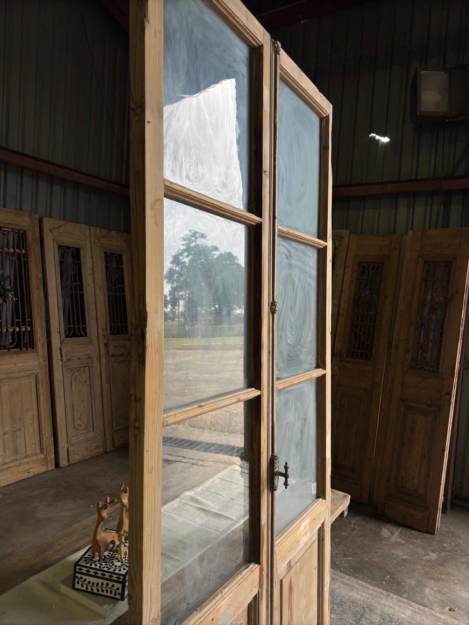 Antique 3 Light Glass French Doors - 44.25x100.75 E243 - Magnolia Antique Door Co.