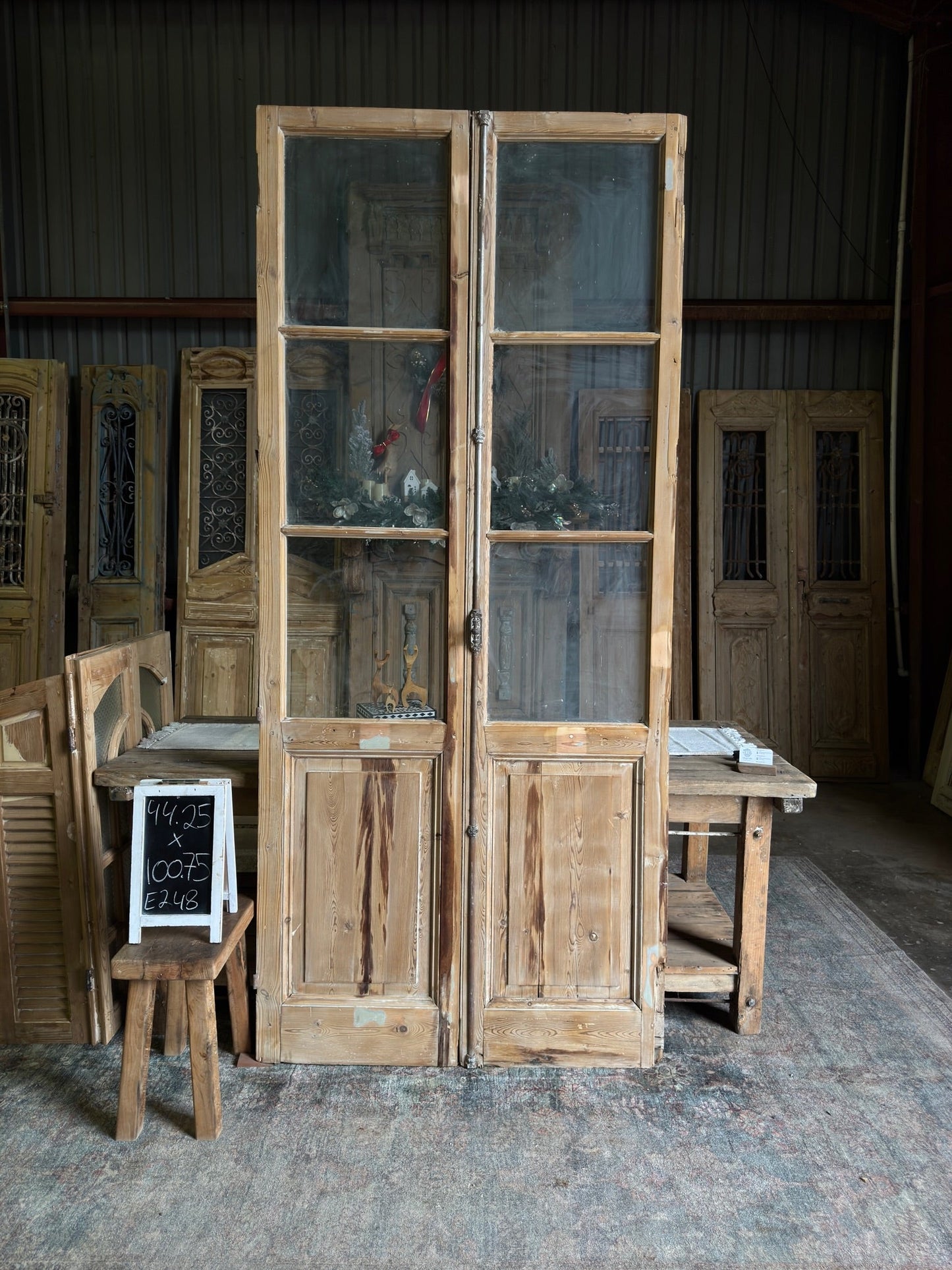 Antique 3 Light Glass French Doors - 44.25x100.75 E243 - Magnolia Antique Door Co.