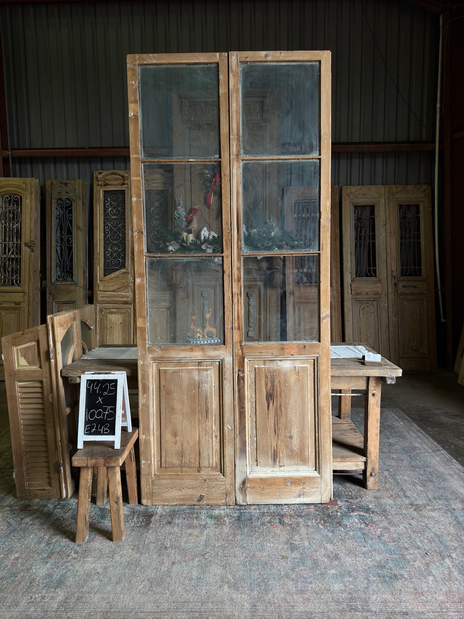 Antique 3 Light Glass French Doors - 44.25x100.75 E243 - Magnolia Antique Door Co.