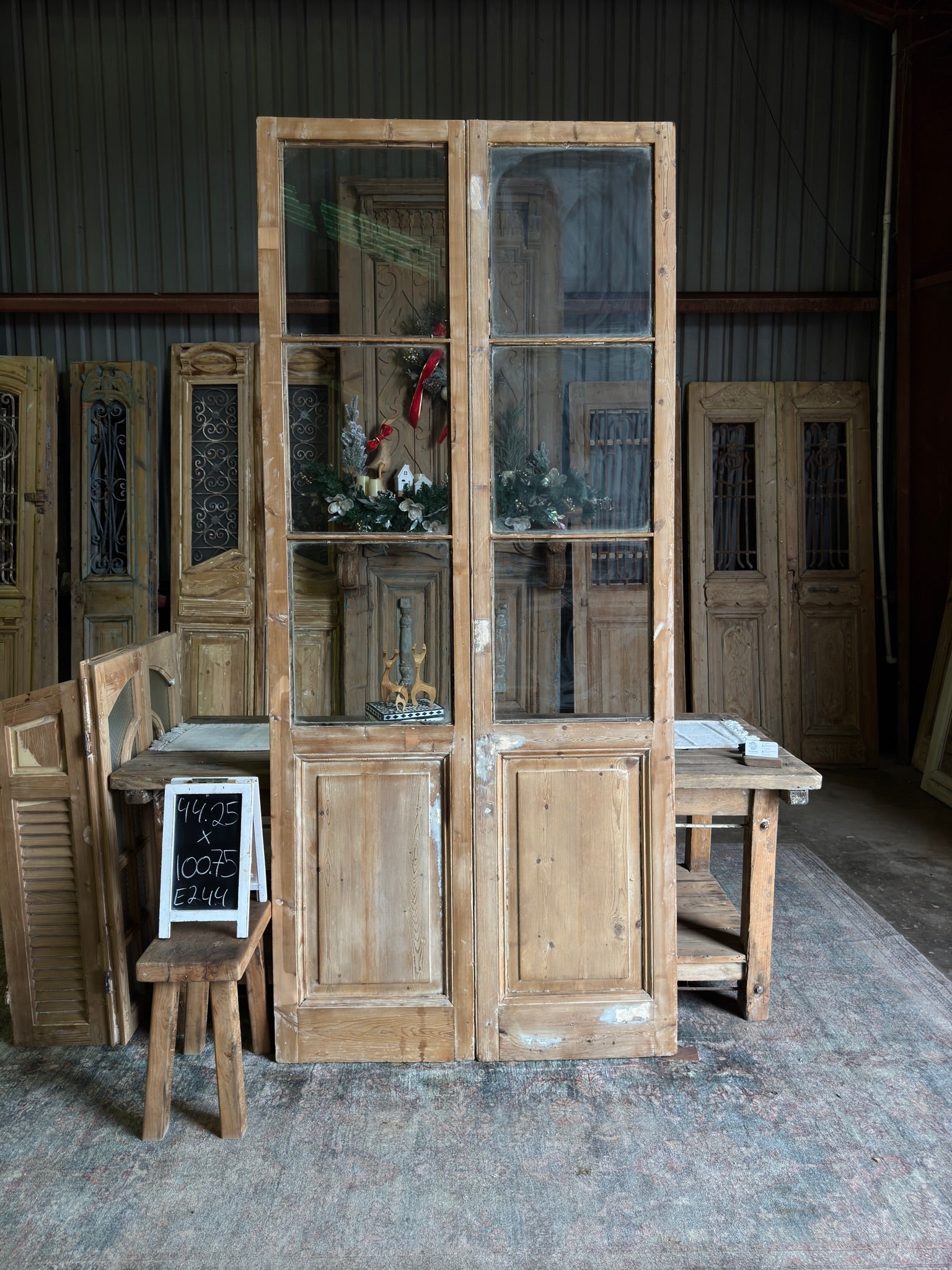 Antique 3 Light Glass French Doors - 44.25x100.75 E244 - Magnolia Antique Door Co.