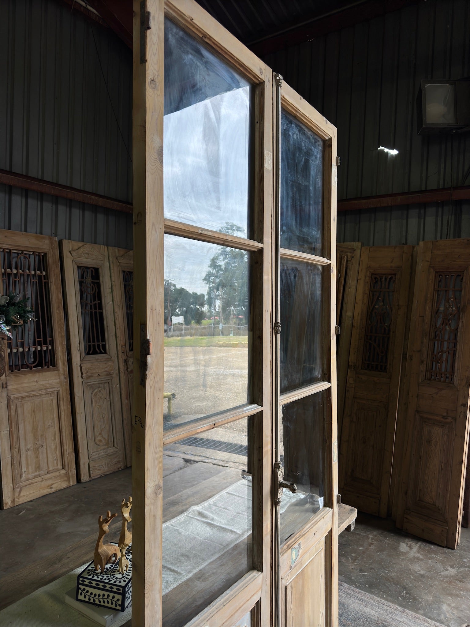 Antique 3 Light Glass French Doors - 44.25x100.75 E244 - Magnolia Antique Door Co.