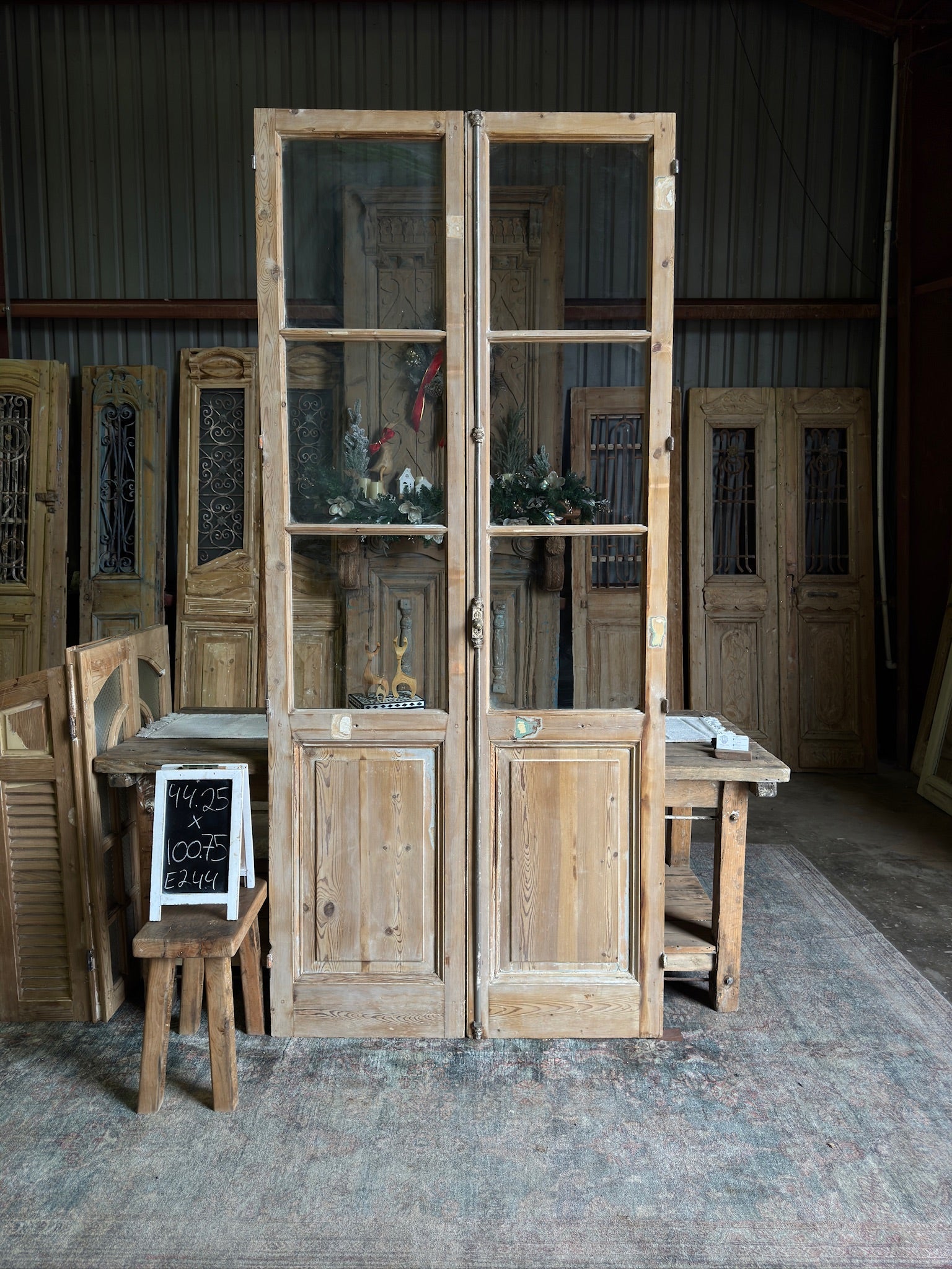 Antique 3 Light Glass French Doors - 44.25x100.75 E244 - Magnolia Antique Door Co.