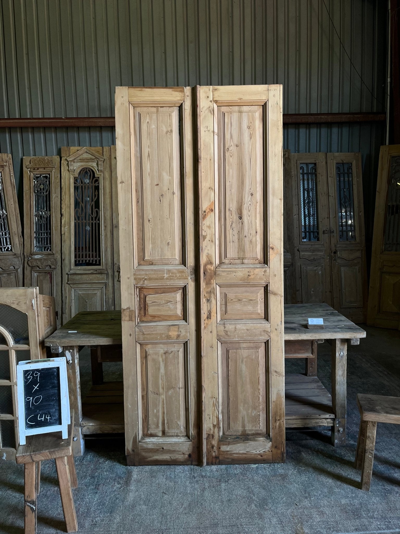 Antique 3 Panel French Doors - 39x90 C44 - Magnolia Antique Door Co.