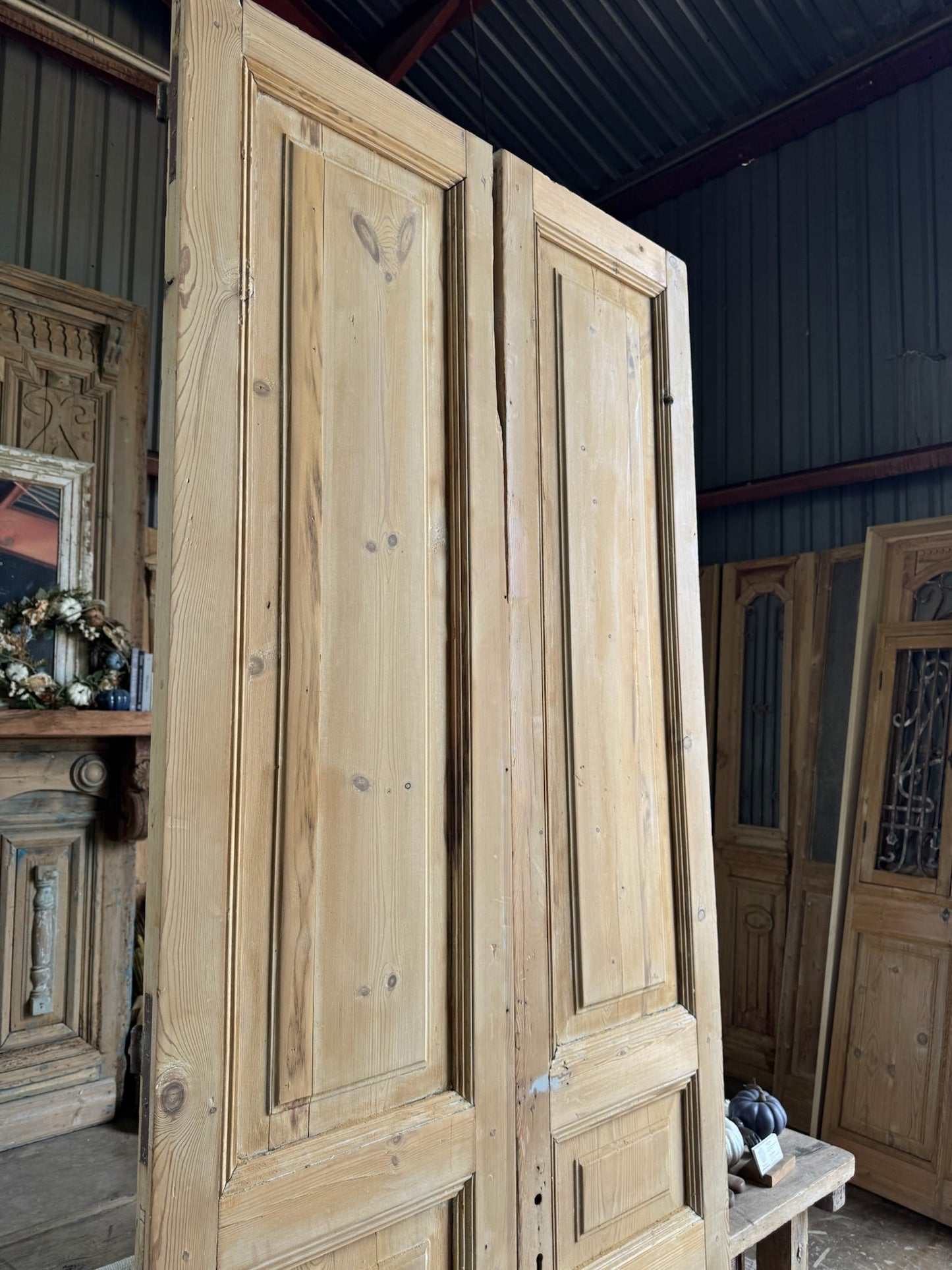 Antique 3 Panel Solid French Doors - 38.5x98 E83 - Magnolia Antique Door Co.