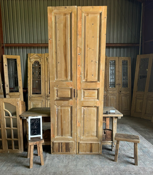 Antique 3 Panel Solid French Doors with Fluted Bottom - 39.75x106 E2 - Magnolia Antique Door Co.