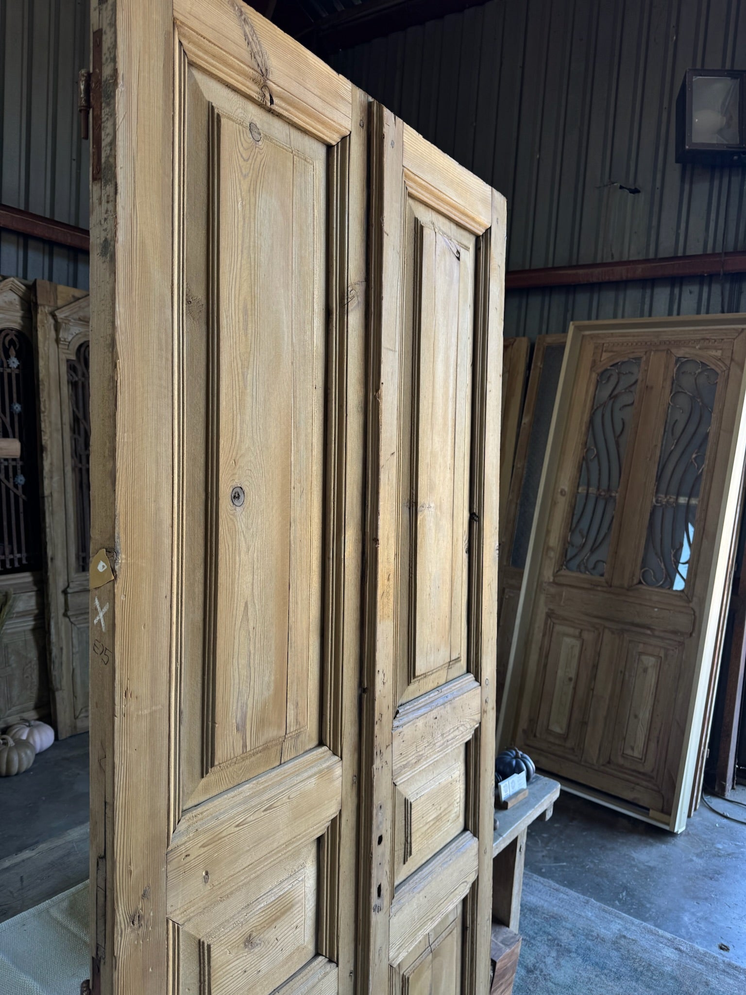 Antique 3 Panel Solid French Panel Doors - 39.25x90.5 E75 - Magnolia Antique Door Co.