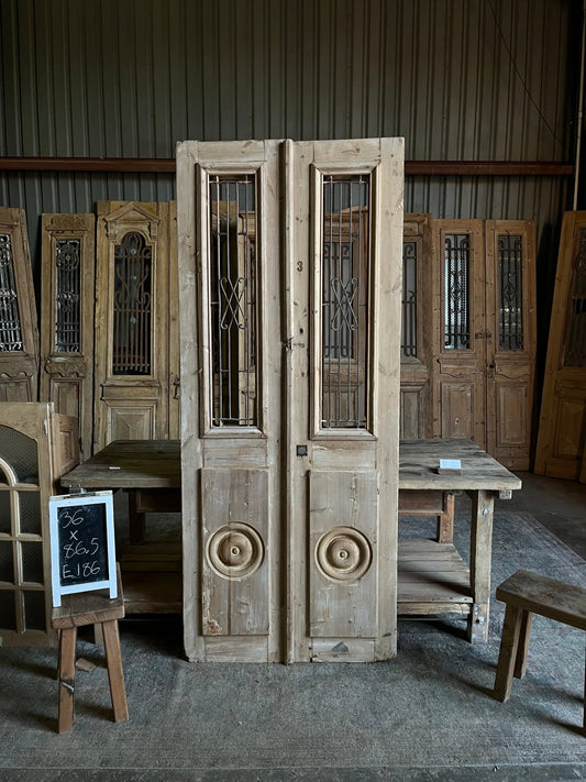 Antique Carved Iron French Doors - 36x86.5 E186 - Magnolia Antique Door Co.