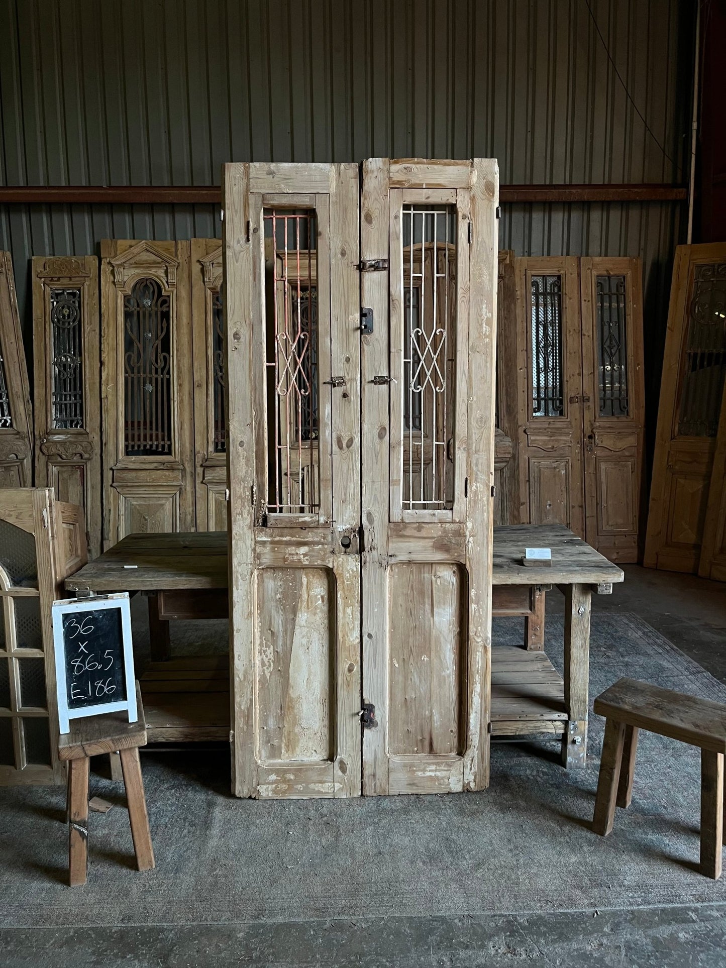 Antique Carved Iron French Doors - 36x86.5 E186 - Magnolia Antique Door Co.