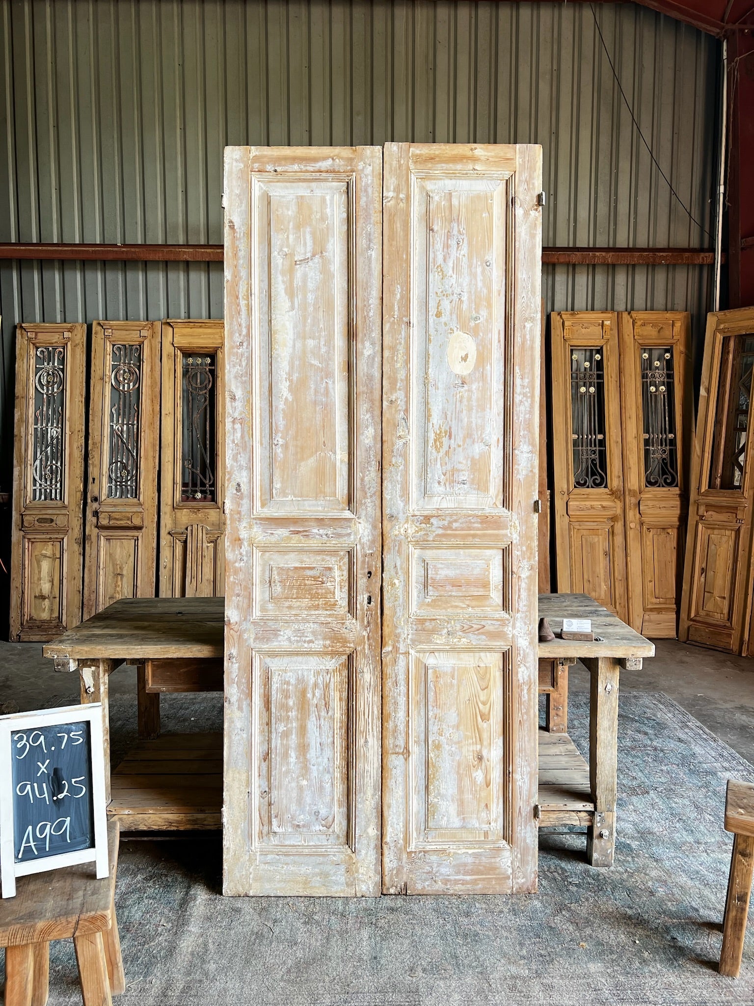 Antique French 3 Panel Doors - 39.75x94.25 A99 - Magnolia Antique Door Co.