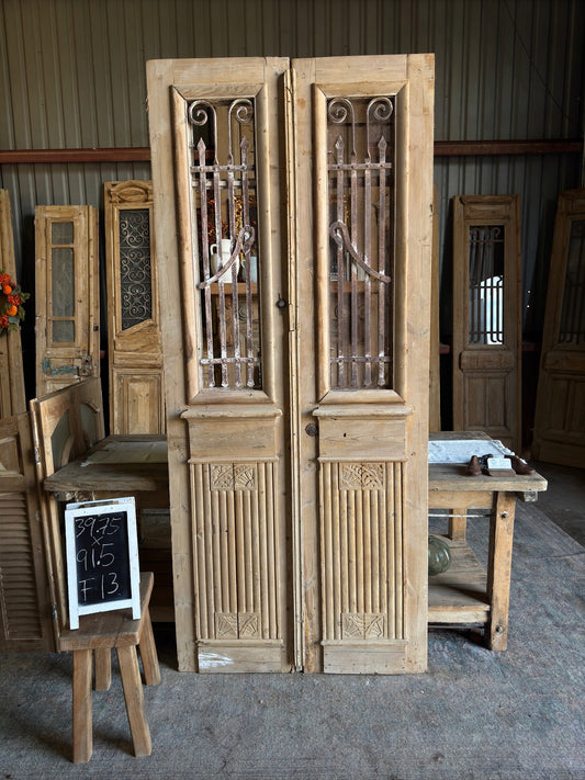 Antique Iron French Doors - 39.75x91.5 F13 - Magnolia Antique Door Co.