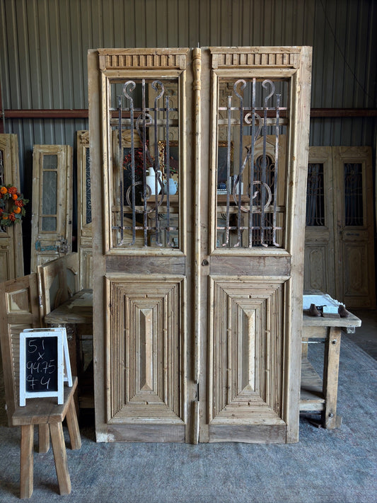 Antique Iron French Pair - 51x94.75 F4 - Magnolia Antique Door Co.
