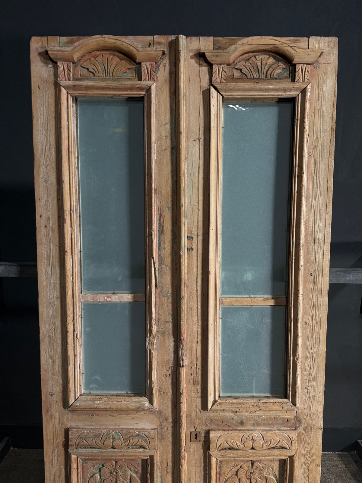 Antique Carved 2 Lite French Doors - 43x93 - N613