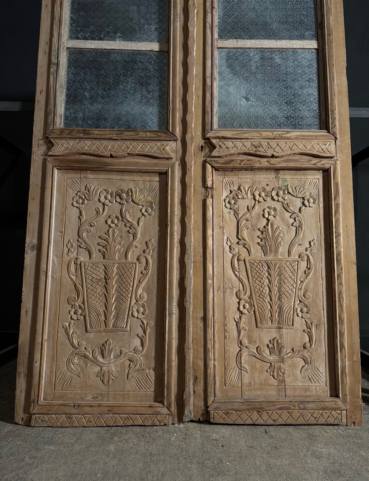Antique Carved 2 Lite French Doors - 61x96 - N631