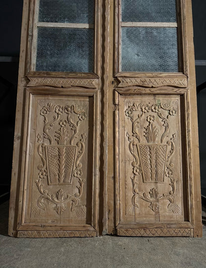 Antique Carved 2 Lite French Doors - 61x96 - N631