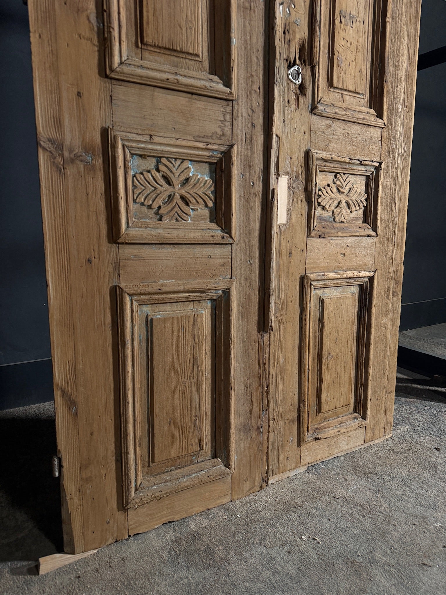 Antique Carved 4 Panel Double Doors - 43.5x98.5 - N644
