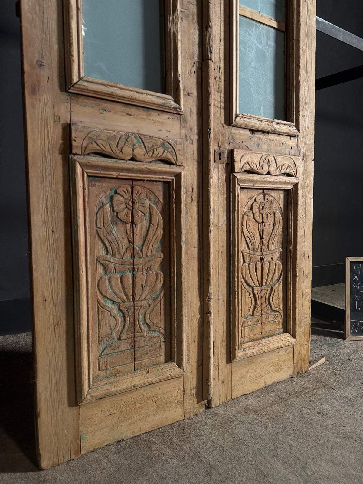 Antique Carved 2 Lite French Doors - 43x93 - N613