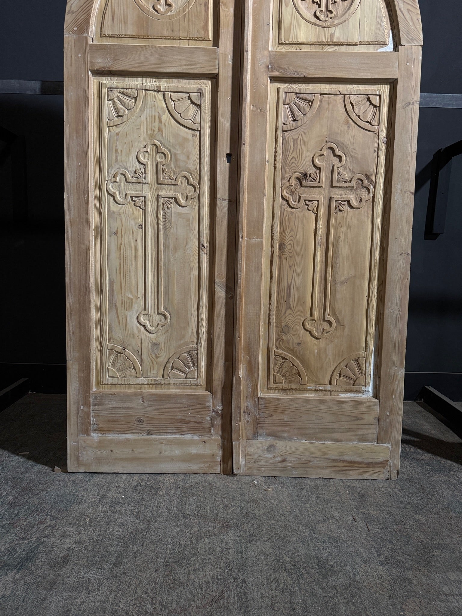 Antique Carved 2 Panel Arched Double Doors - 52.5x90.5 - N262