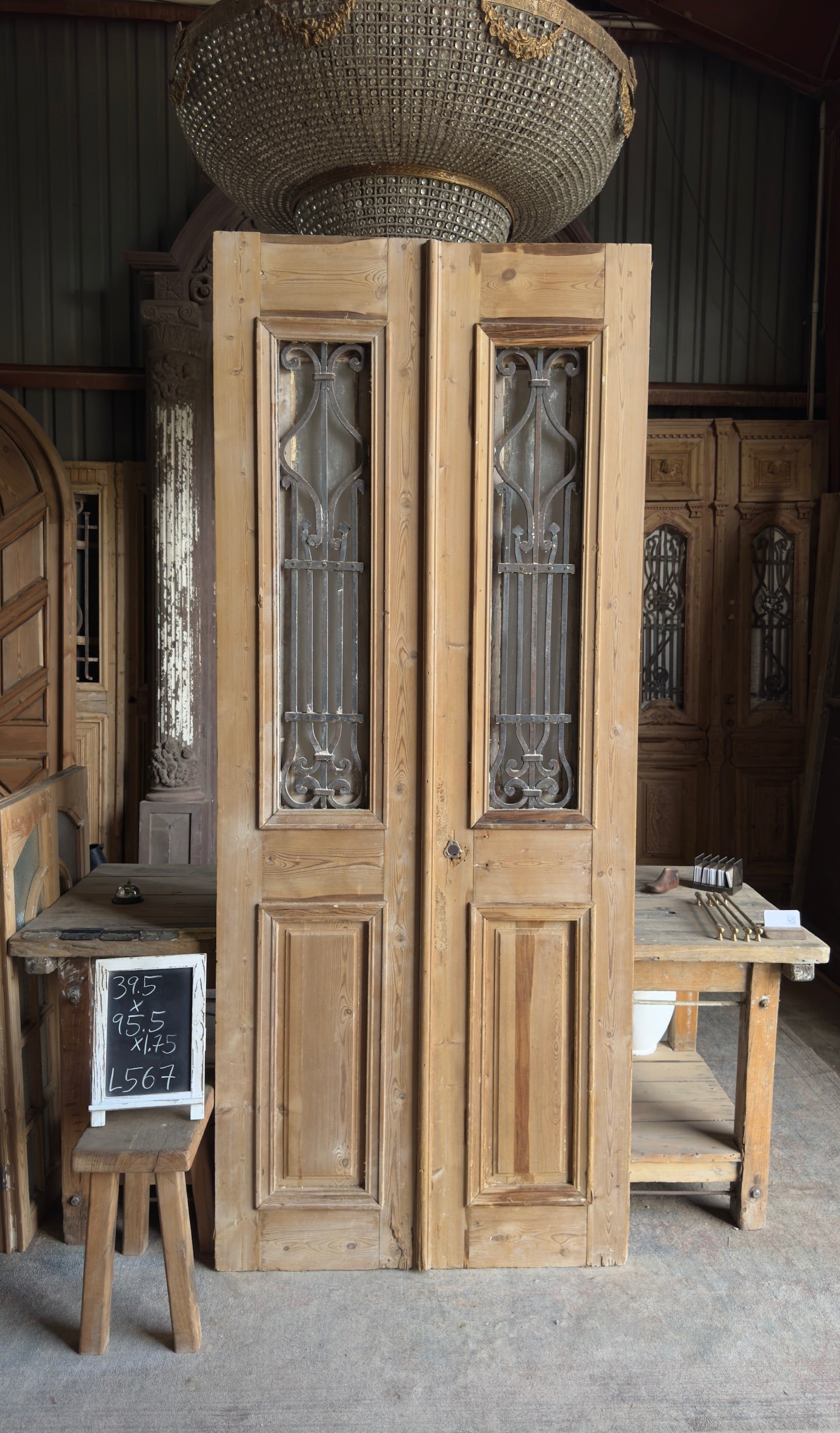Antique Iron 2 Lite French Doors - 39.5x95.5 - L567