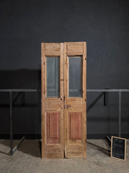 Antique Carved 1 Lite French Doors - 39.25x100.5 - N700