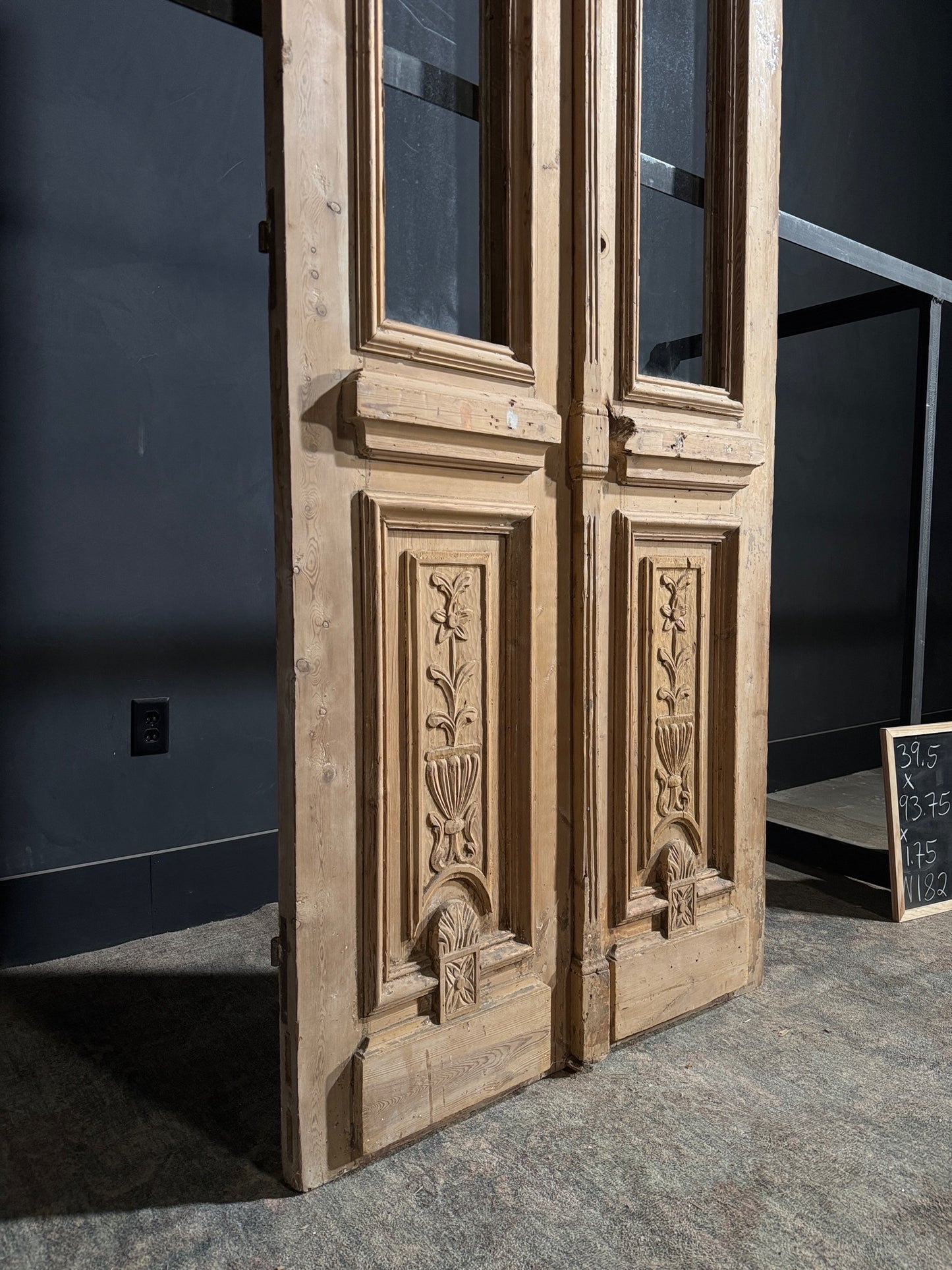 Antique Carved 1 Lite French Doors - 39.5x93.75 - N182